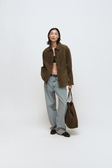 SPLIT SUEDE MAXI TOTE BAG - Khaki Green by Zara