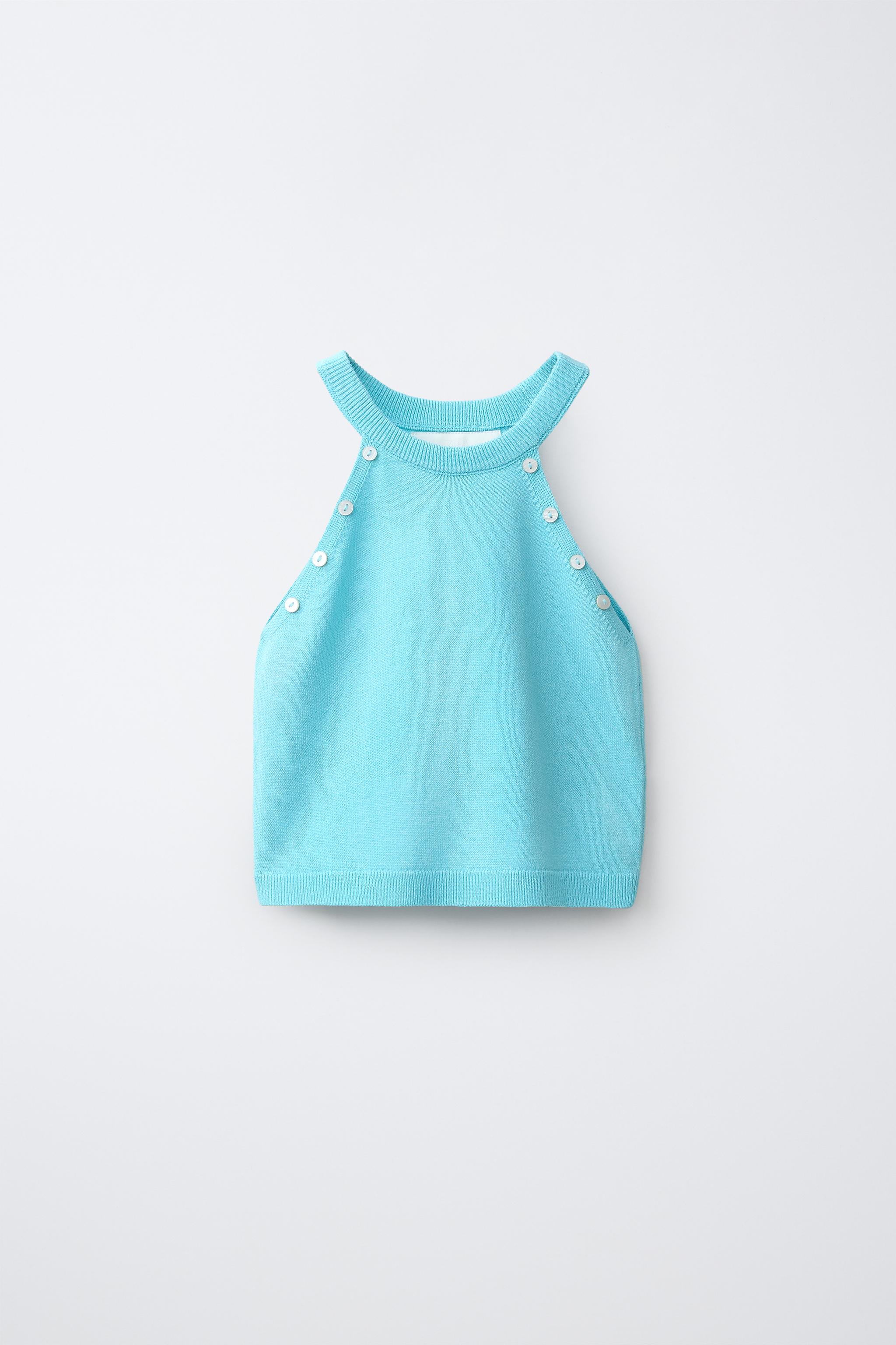 BUTTON KNIT TOP — Light sky blue