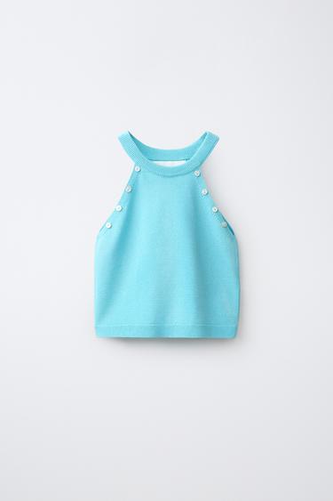 Zara BUTTON KNIT TOP - Light sky blue