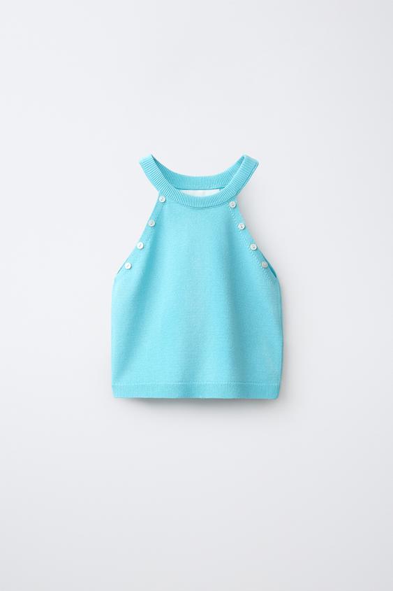 Zara BUTTON KNIT TOP - Light sky blue - Image 0