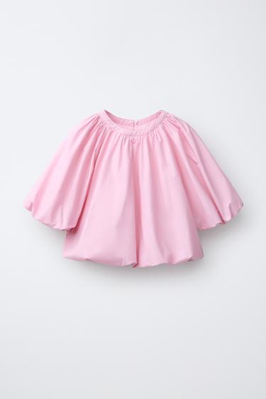 TOP BOUFFANT AVEC BOUTON BIJOU - Rose de Zara - Image 0