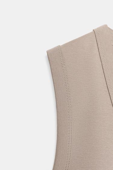 Zara COTTON V-NECK T-SHIRT - Brown / Taupe