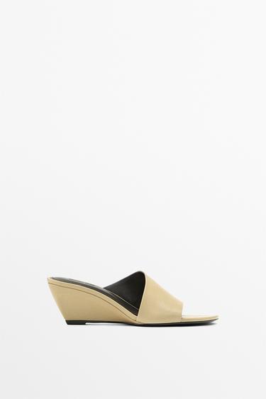 Zara Soft leather wedge heel sandals - Vanilla Yellow
