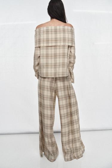 TOP À CARREAUX ZW COLLECTION - Beige de Zara - Image 2