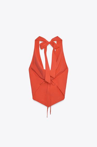FLOWING DRAPED HALTER TOP - Red / Coral by Zara - Image 4