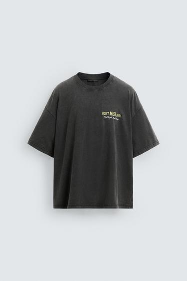 CAMISETA LAVADA COM ESTAMPAS - Antracito-escuro da Zara