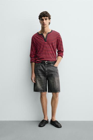 RELAXED FIT DENIM BERMUDA SHORTS - Dark grey by Zara