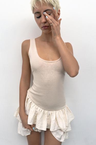 프릴 콤비 숏 원피스 - Zara의 크림 - 이미지 0