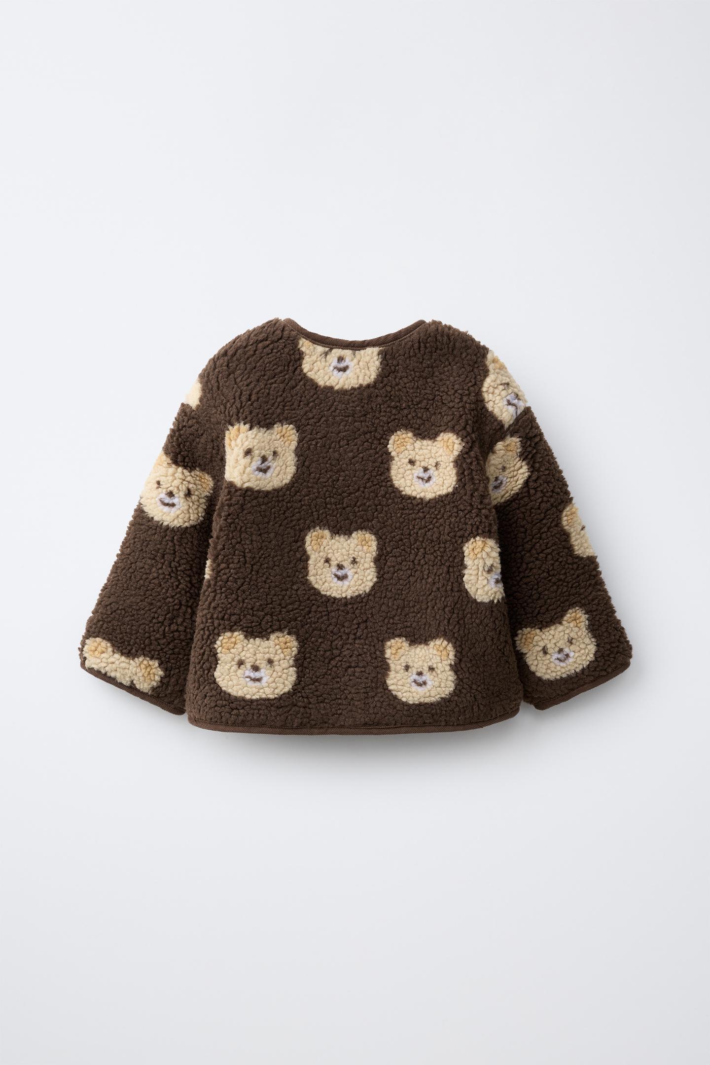 Детская куртка Zara Bear Print Faux Shearling, цвет: Коричневый — фото 3