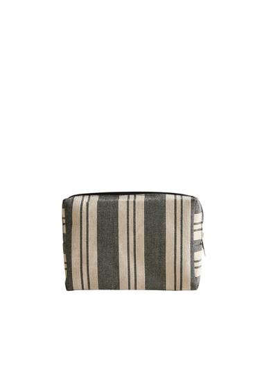 STRIPED WATERPROOF COTTON WASH BAG - Black by Zara