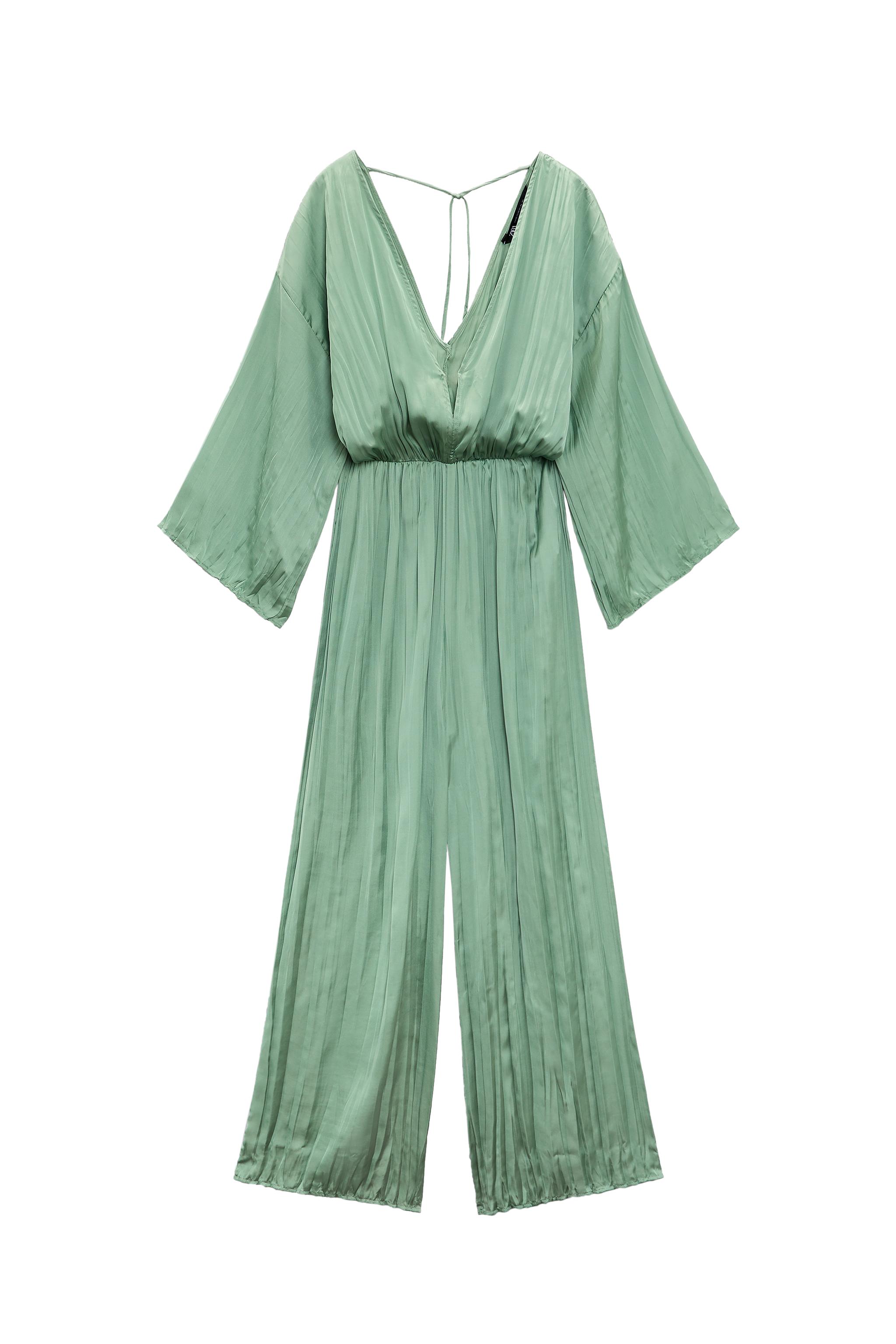 zara green jumpsuit dress WRINKLED-EFFECT SECOND HAND Short Sleeve Dress