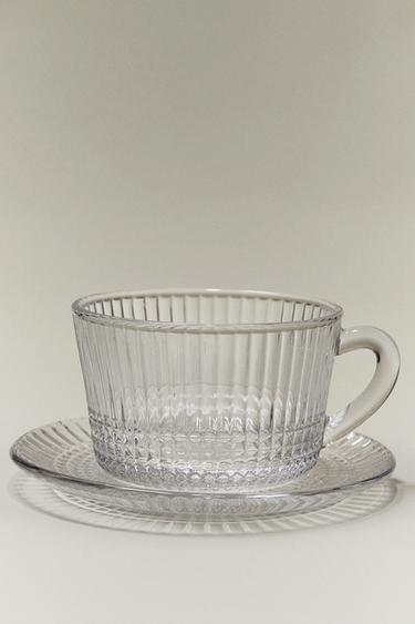 GLASS TEACUP WITH RAISED GEOMETRIC DESIGN - Transparent by Zara