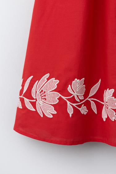 CONTRAST EMBROIDERED FLORAL DRESS - Red / White by Zara - Image 3