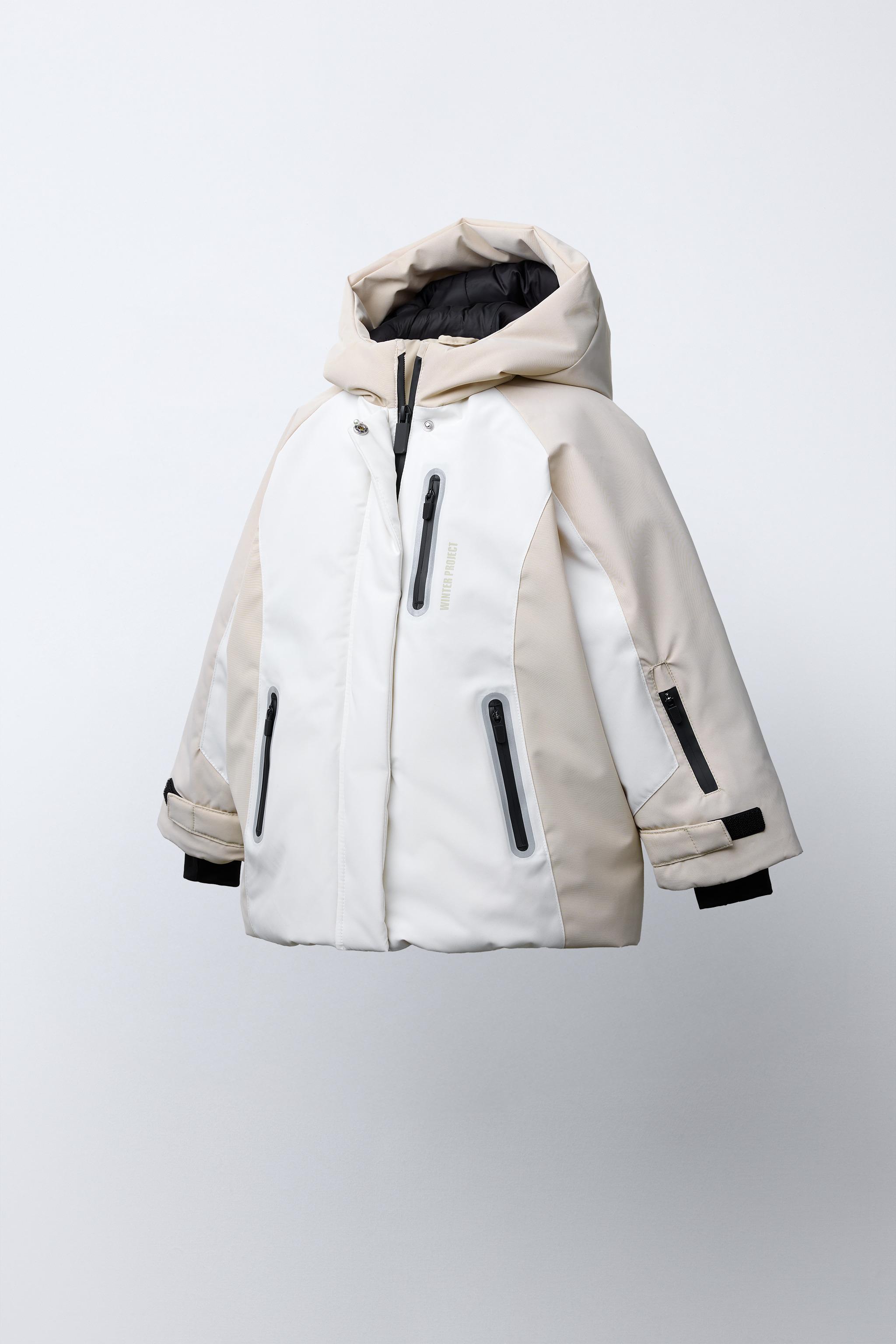 COLOR BLOCK WATER RESISTANT AND WINDPROOF SKI JACKET - Ecru