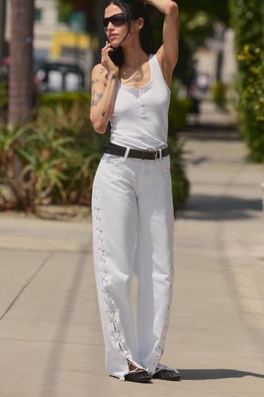 LINEN BLEND BUTTON-UP TOP - White by Zara