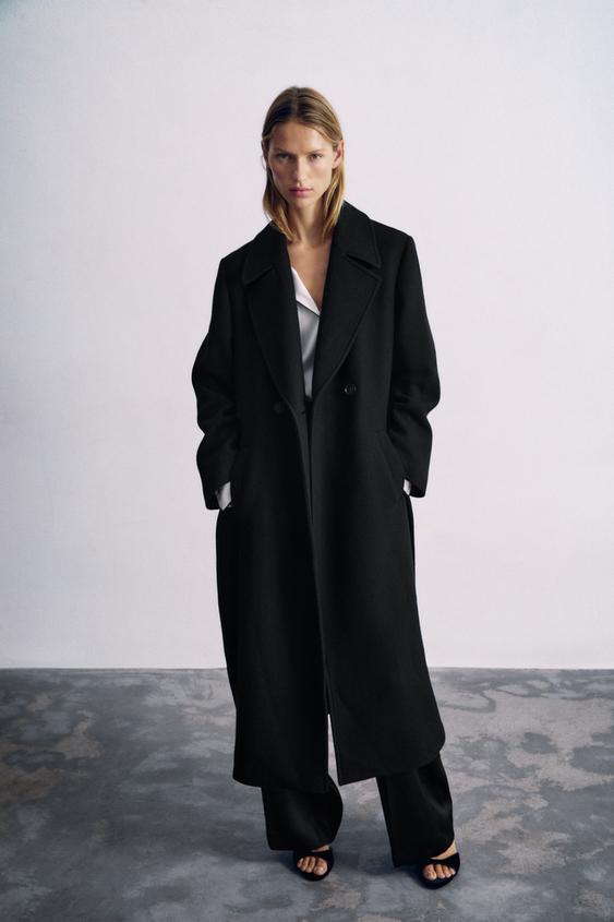 LONG WOOL BLEND COAT WITH BELT - Black by Zara - Image 0