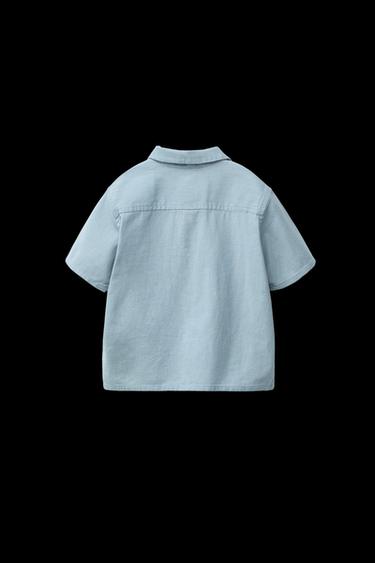 CAMISA BORDADOS CON LINO - Azul de Zara
