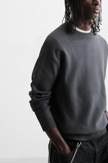 Zara SOFT TEXTURED KNIT SWEATER - Anthracite grey
