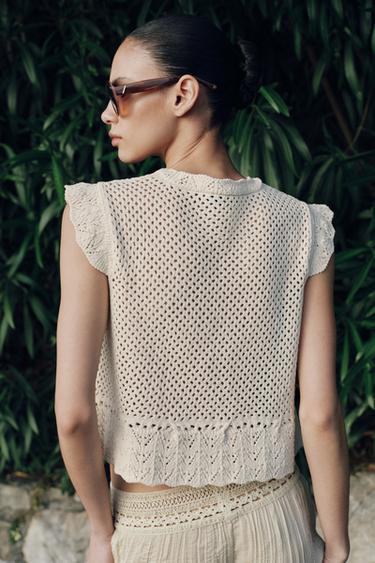CUTWORK KNIT TOP - Ecru by Zara