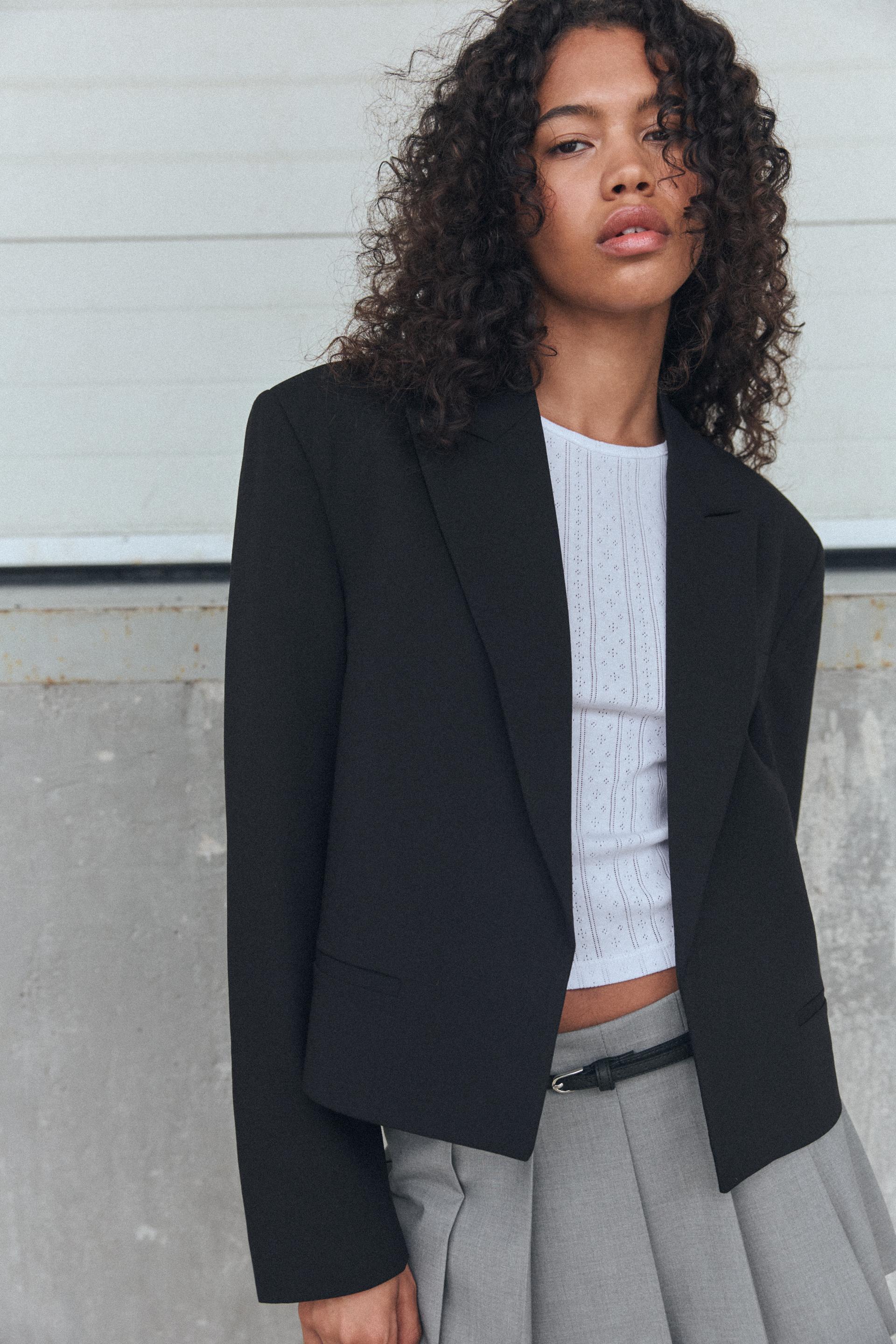 Zara Blazer Crop Oversize En Negro Mx 26 Us S Mujer