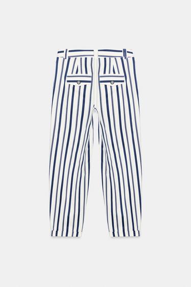 STRIPED CHINOS - Ecru / Navy by Zara - Image 6