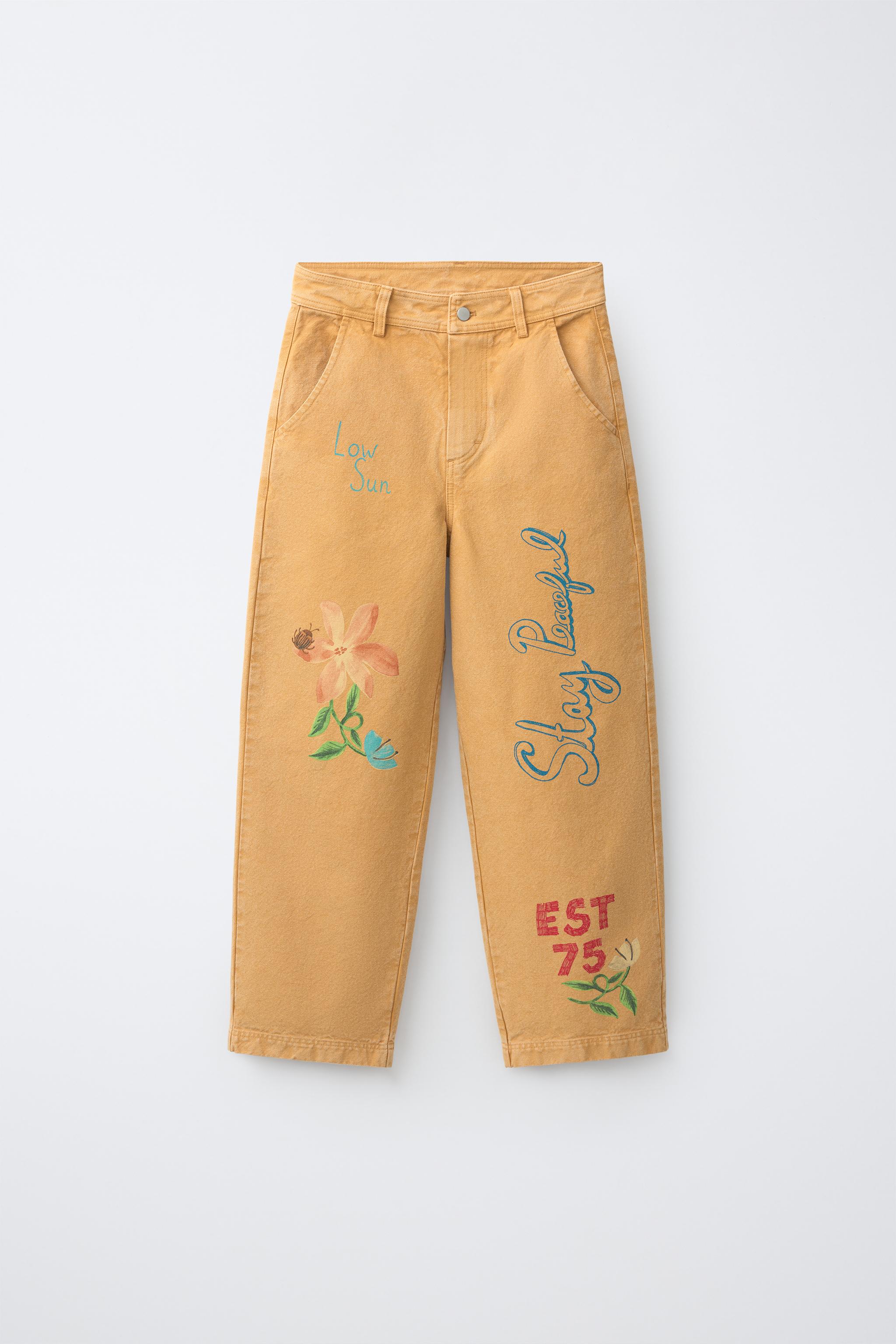 プリントワイドレッグデニムパンツ - ゴールデンブラウン | ZARA Japan