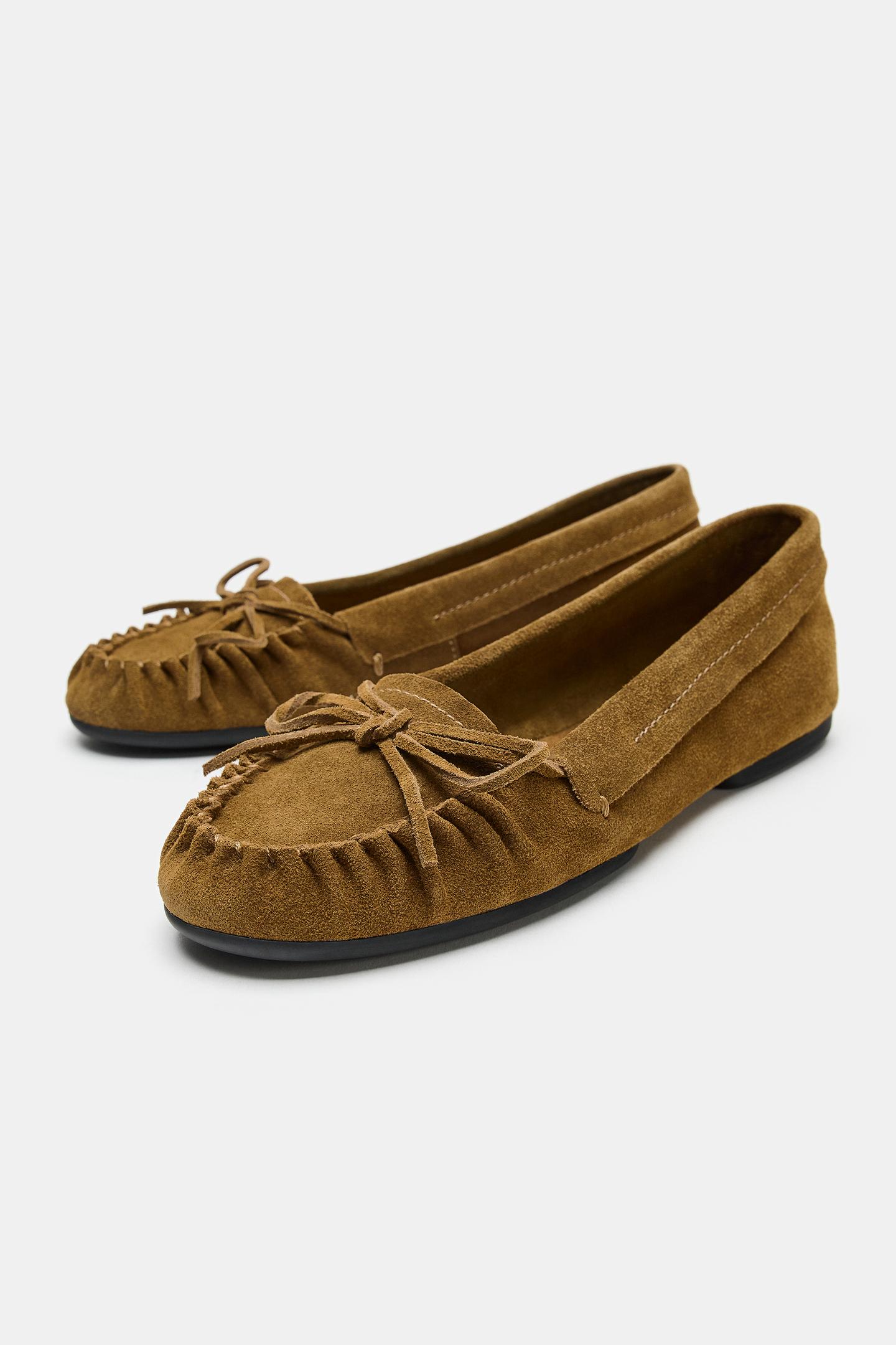 Мокасины Zara Suede Bow, цвет: Оливковый зелёный — фото 5