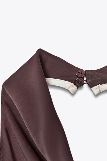 CONTRAST TRIM SATIN MIDI DRESS - Brown by Zara - Image 10
