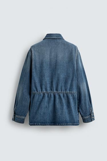 Zara DENIM UTILITY POCKET PARKA - Mid-blue