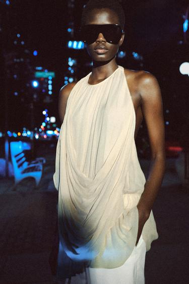 TOP DRAPÉ À POIS ZW COLLECTION - Marron / Écru de Zara - Image 4