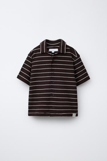STRIPED WAFFLE-KNIT SHIRT AND BERMUDA SHORTS SET - Brown by Zara - Image 1