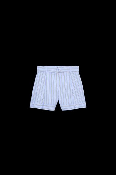 Zara STRIPED BELTED SHORTS - striped - Image 0