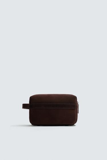 Zara LEATHER TOILETRY BAG - Brown