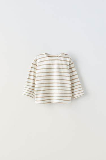 Zara STRIPED T-SHIRT - Mink