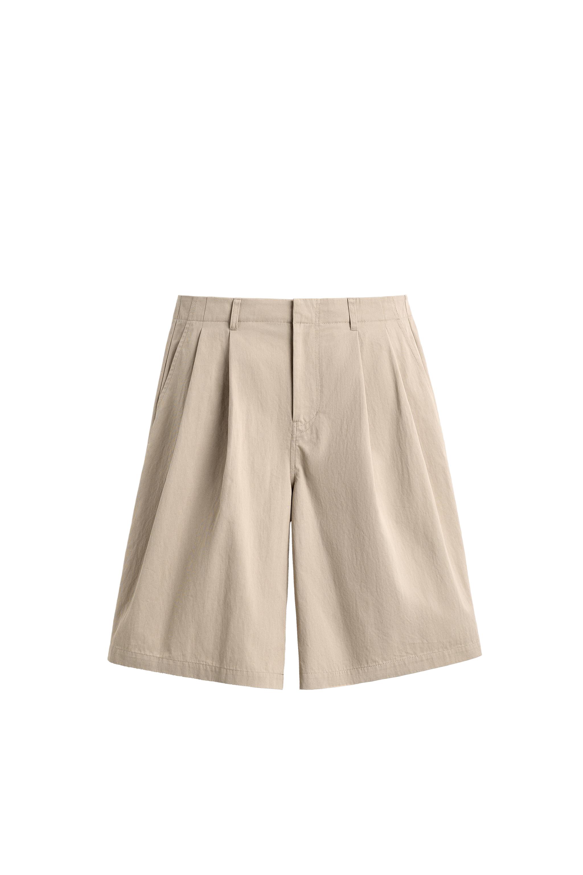 ワイドレッグプリーツバミューダパンツ - ベージュ | ZARA Japan / 日本
