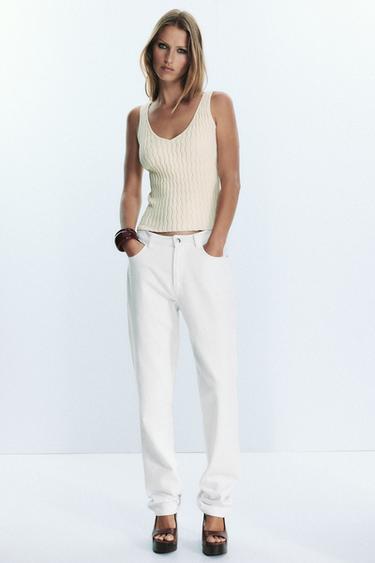 Zara STRUCTURED KNIT TOP - Cream