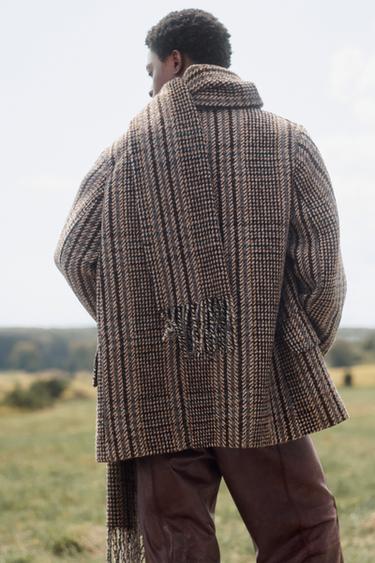 MANTEAU COURT À CARREAUX AVEC ÉCHARPE ÉDITION LIMITÉE - Marron de Zara - Image 4