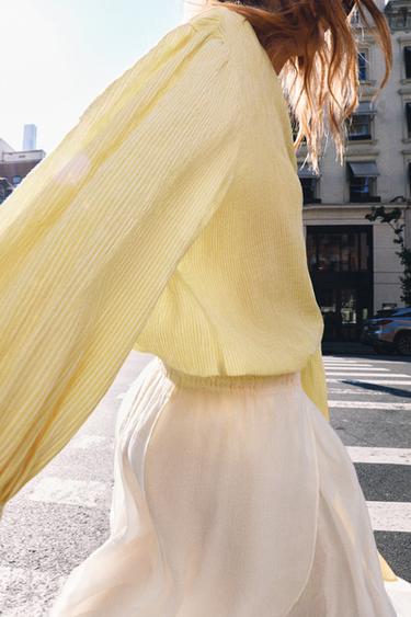 قميص مخطط برباط ZW COLLECTION - أصفر الخاص بـ Zara