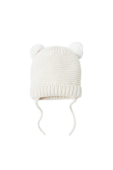 PURL KNIT HAT WITH POMPOM