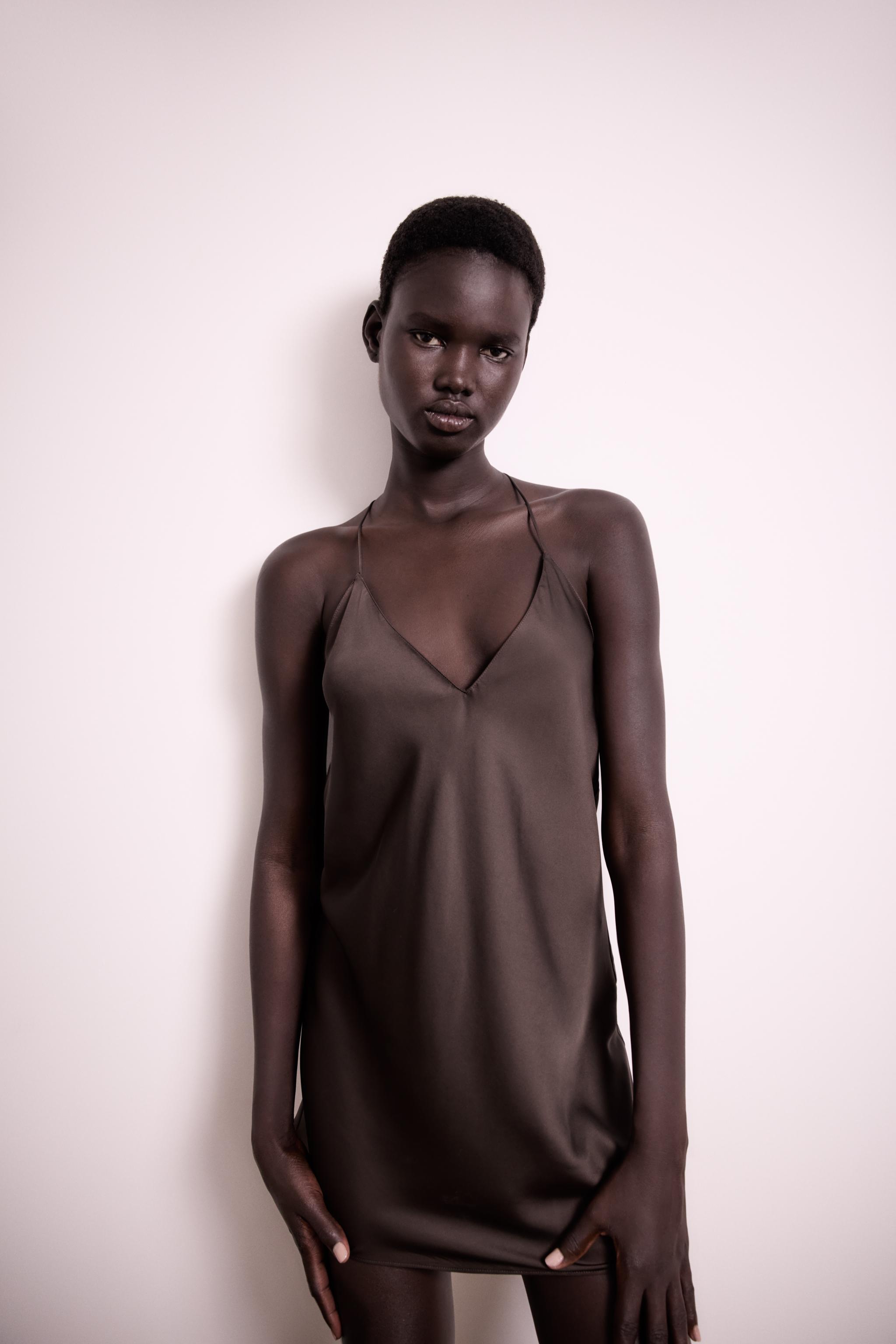 SATIN SLIP DRESS - Brown | ZARA United States