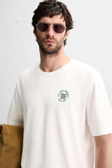 CONTRAST EMBROIDERY T-SHIRT - Oyster-white by Zara - Image 4