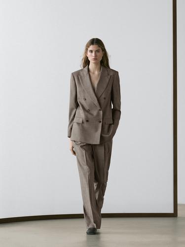 Zara Check wool suit blazer - Beige