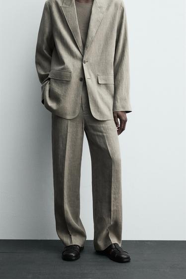 PANTALON DE COSTUME 100 % LIN DÉLAVÉ - Vison de Zara