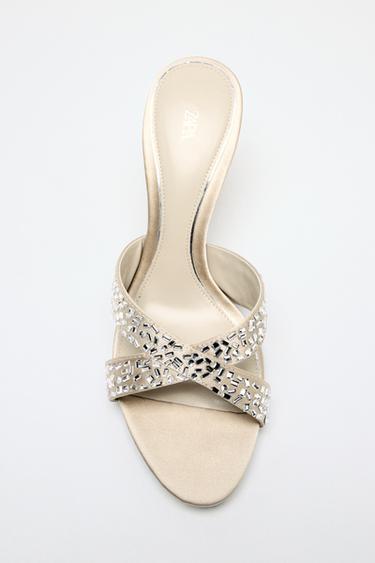Zara SPARKLY HEELED MULE SANDALS - Off White
