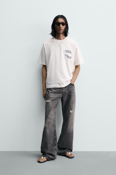 T-SHIRT À INSCRIPTIONS IMPRIMÉES EN CONTRASTE - Blanc de Zara - Image 0