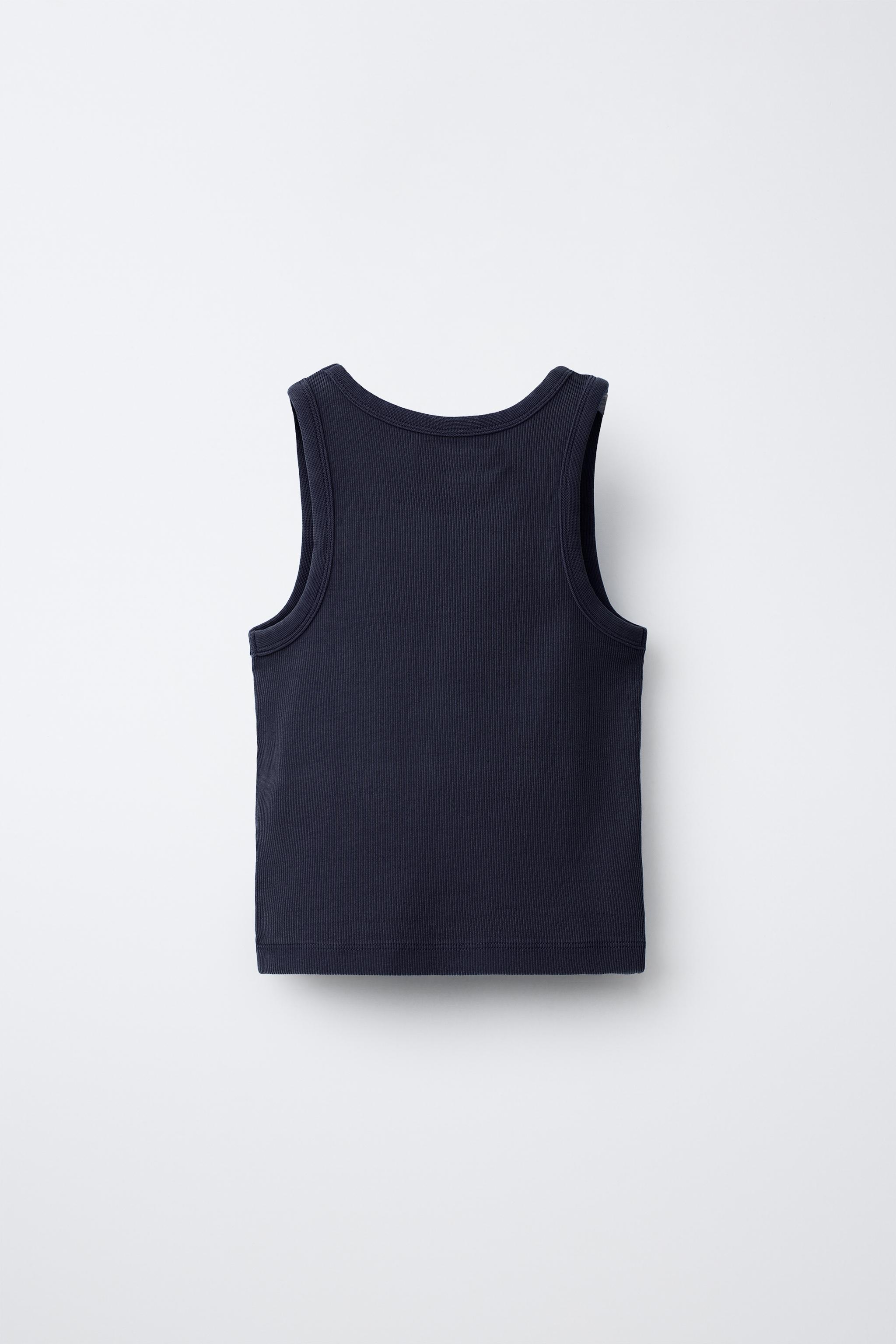 RIBBED RACERBACK T-SHIRT — Navy blue