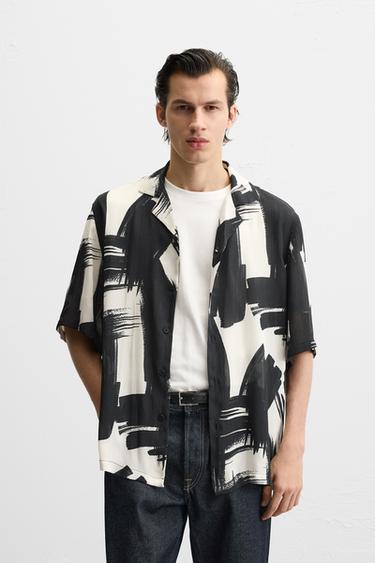 ABSTRACT PRINT SHIRT - Black / Ecru by Zara
