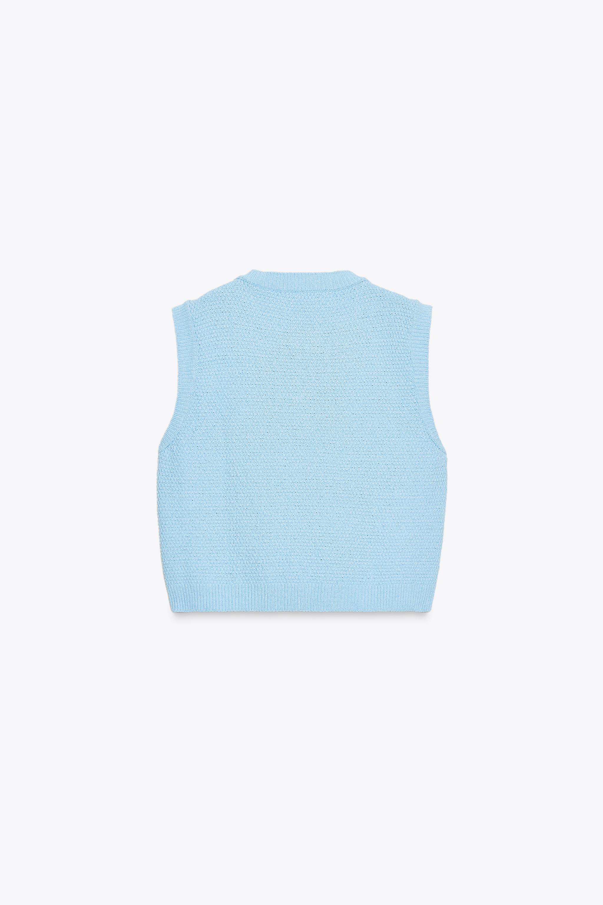 GOLD BUTTON STRUCTURED KNIT VEST TOP - Light blue | ZARA