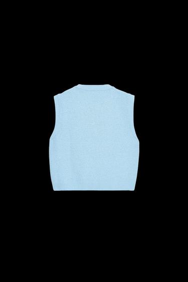 Zara GOLD BUTTON STRUCTURED KNIT VEST TOP - Light blue