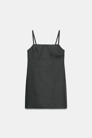 VESTIDO CORTO TIRANTES MEZCLA LINO - Gris medio de Zara - Imagen 0